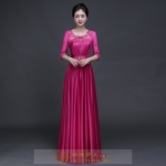 Pre-order ชุดราตรียาว แขนยาว คอกลม แต่งเพชร ผ้าชีฟอง กระโปรงยาว ปักดิ้น แต่งเลื่อม จับจีบเล็กน้อยช่วงอก