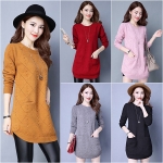 เสื้อไหมพรมแขนยาวถักลาย แต่งกระเป๋าคู่ (12056B)