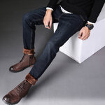 กางเกงยีนส์กันหนาวผู้ชาย ทรงขากระบอก ซับขนหนานุ่ม (10178MM)