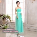 พร้อมส่ง ชุดเดรสยาว เกาะอก จับสม๊อกด้านหลัง สีฟ้ามิ้น