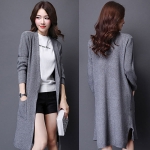 เสื้อคลุมกันหนาวตัวยาว ผ้าไหมพรมกึ่งวูลหนานุ่ม แต่งกระเป๋าคู่ (11657B)