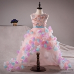 Pre-order ชุดราตรีเด็ก ชุดออกงาน ชุดกระโปรง ชุดแฟนซี สไตล์เจ้าหญิง แขนกุด คอกลม หน้าสั้นหลังยาว แต่งดอกไม้ ซิปหลัง สำเนา