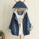 เสื้อแจ็คเก็ตยีนส์กันหนาว มีฮู้ดแต่งผ้าลูกไม้วินเทจ (11826LM)