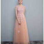 Pre-order ชุดราตรียาว แขนกุด สีชมพู กระโปรงตาข่าย แต่งอกด้วยลูกไม้ เพิ่มผ้าคาดเอว สวยหวาน เชือกผูกหลัง