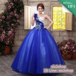 พร้อมเช่า ชุดแฟนซี ชุดราตรียาว เกาะอก ไหล่เดียว สีน้ำเงิน