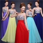 Pro-order ชุดราตรียาว แขนกุด คอวี ปักเลื่อม แต่งเพชรช่วงอก กระโปรงชีฟอง ซิปหลัง เซ็กซี่