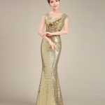 Pre-order ชุดราตรียาวแขนกุด คอเว้า เข้ารูป ทรงหางปลา แต่งเลื่อม สวยหรู