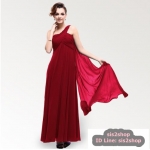 พร้อมส่ง ชุดราตรียาว เกาะอก ไหล่เดียว สีไวน์แดง ผ้าชีฟองจับเดรปไขว่ช่วงหน้าอก ทิ้งชายด้านหลัง (ซิปข้างลำตัว)