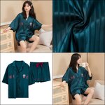 🚩พร้อมส่ง🚩ชุดนอน Silk Satin แขนสั้นขาสั้น ชุดนอนซาตินเกรดพรีเมี่ยม ผ้านุ่มลื่นละมุนผิว ใส่สบายไม่ร้อน (CT116-2)