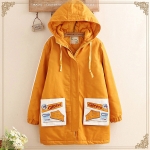 เสื้อโค้ทกันหนาวสีเหลือง มีฮู้ด แต่งกระเป๋าปักลายชีสน่ารัก (12365LM)
