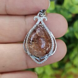 จี้ไหมนาค Rutilated Quartz 21.48 กะรัต Cts. พลอยแท้ อัญมณีมงคลประจําวันเกิด เครื่องประดับพลอย