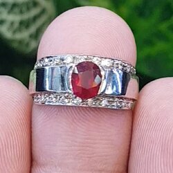 แหวน พลอยแท้ ทับทิม Ruby Ring (Size) 50 ตัวเรือนเงิน ชุบทองคำขาว ประดับด้วย เพชร CZ เผาใหม่ พลอยแท้ อัญมณีมงคลประจําวันเกิด เครื่องประดับพลอย