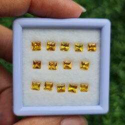 พลอย บุษราคัม yellow sapphire 3.77 กะรัต (Cts.) 14 เม็ด (Pcs.) พลอยแท้ อัญมณีมงคลประจําวันเกิด เครื่องประดับพลอย