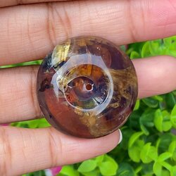 อำพัน พม่า แกะสลักรูป Bi-disc Burmese Amber 31.98 กะรัต อัญมณีมงคลประจําวันเกิด เครื่องประดับพลอย