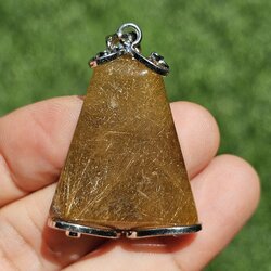 จี้ไหมทอง (Golden Rutilated Quartz) 74.25 กะรัต Cts. พลอยแท้ อัญมณีมงคลประจําวันเกิด เครื่องประดับพลอย