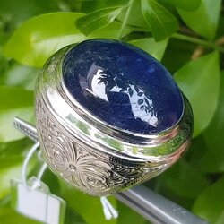 แหวน พลอย ไพลิน (Size) 61 Blue Sapphire Ring พลอยแท้ อัญมณีมงคลประจําวันเกิด เครื่องประดับพลอย