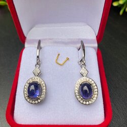 ต่างหู พลอย ไพลิน (Blue Sapphire Earrings) พลอยแท้ อัญมณีมงคลประจําวันเกิด เครื่องประดับพลอย
