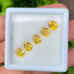 พลอย บุษราคัม yellow sapphire 3.77 กะรัต (Cts.) 5 เม็ด (Pcs.) พลอยแท้ อัญมณีมงคลประจําวันเกิด เครื่องประดับพลอย