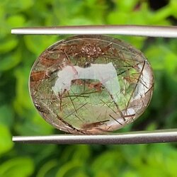 ไหมนาค ไหมจักรพรรดิ์ Rutilated Quartz 14.58 กะรัต Cts.พลอยแท้ อัญมณีมงคลประจําวันเกิด เครื่องประดับพลอย