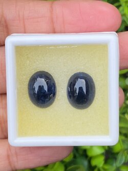 พลอย ไพลิน Blue Sapphire 16.45 กะรัต (Cts.) 2 เม็ด (Pcs.) พลอยแท้ อัญมณีมงคลประจําวันเกิด เครื่องประดับพลอย