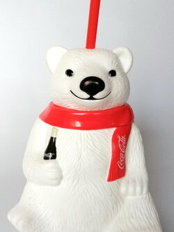 แก้วน้้ำ coca cola โคคา โคล่า โค้ก ของ SF มาสคอต หมีขาว ขนาดความสูง 1ฟุตรวมหลอด สามารถถอดส่วนหัวเติมน้ำได้ สภาพดีเก่าเก็บ สภาพงานสะสม