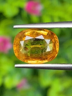 พลอย บุษราคัม Yellow Sapphire 3.76 กะรัต (Cts.) พลอยแท้ อัญมณีมงคลประจําวันเกิด เครื่องประดับพลอย