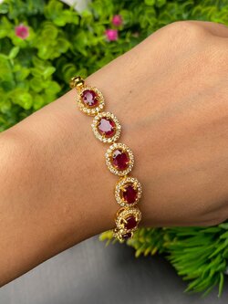 สร้อยข้อมือ พลอยแท้ ทับทิม Ruby Sapphire Bracelet 6.65 กะรัต 6 เม็ด พลอยแท้ อัญมณีมงคลประจําวันเกิด เครื่องประดับพลอย