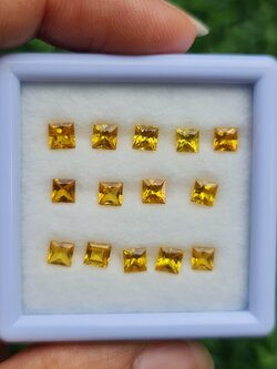 พลอย บุษราคัม yellow sapphire 3.77 กะรัต (Cts.) 14 เม็ด (Pcs.) พลอยแท้ อัญมณีมงคลประจําวันเกิด เครื่องประดับพลอย