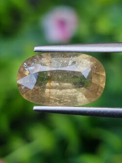 พลอย บุษราคัม yellow sapphire 4.46 กะรัต (Cts.) ดิบ (Unheated) พลอยแท้ อัญมณีมงคลประจําวันเกิด เครื่องประดับพลอย