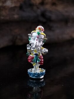 พระพิฆเนศน้อย คเณศนาฏย รหัส 3 เนื้อบรอนซ์ชุบเงินลงยาราชาวดี