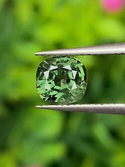 พลอย เขียวส่อง Green Sapphire 1.03 กะรัต (Cts.) พลอยแท้ อัญมณีมงคลประจําวันเกิด เครื่องประดับพลอย