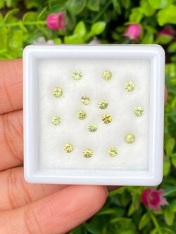 พลอย ดีแมนทรอยด์ การ์เน็ต Demantoid Garnet 1.53 Cts. 15 เม็ด (Pcs.) ดิบ Unheated พลอยแท้ อัญมณีมงคลประจําวันเกิด เครื่องประดับพลอย