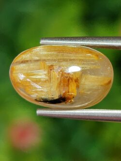 ไหมทอง ควอตซ์ Golden Rutilated Quartz 6.38 กะรัต Cts.พลอยแท้ อัญมณีมงคลประจําวันเกิด เครื่องประดับพลอย