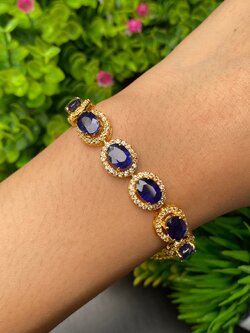 สร้อยข้อมือ พลอยแท้ ไพลิน Blue Sapphire Bracelet 14.96 กะรัต 6 เม็ด พลอยแท้ อัญมณีมงคลประจําวันเกิด เครื่องประดับพลอย