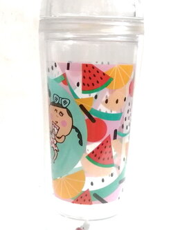 ของสะสม พรีเมี่ยมจากสุกี้เอ็มเค แก้วน้ำพลาสติกใส พิมพ์ลายสดใสน่ารัก พร้อมหมีนั่งถือหัวใจที่ก้นแก้ว ของสะสมจาก MK สุกี้