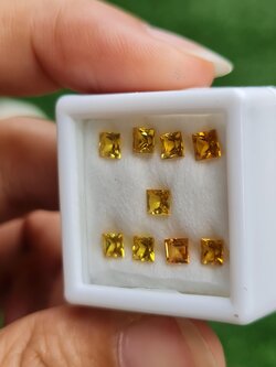 พลอย บุษราคัม yellow sapphire 2.46 กะรัต (Cts.) 9 เม็ด (Pcs.) พลอยแท้ อัญมณีมงคลประจําวันเกิด เครื่องประดับพลอย