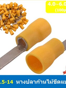 DBV 5.5-14 หางปลาก้านไม้ขีดแบนหุ้ม หุ้มฉนวน สำหรับสาย 4.0-6.0 mm2 12-10awg หางปลาหุ้มฉนวน หางปลาเสียบ ก้านไม้ขีด เทอร์มินอลต่อสาย ขั้วต่อสายไฟ