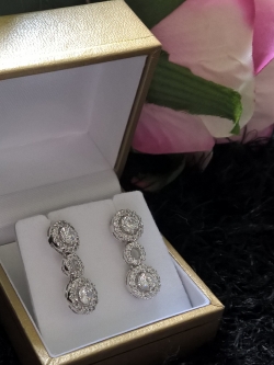 ต่างหูเพชร 3 วงยาว งานCostume Jewelry เพชร รุ่่น Princess แบรนด์ Shali