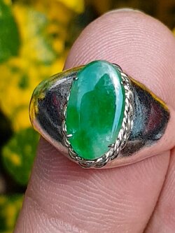 หยก พม่า แท้ Jade แหวนหยก 翡翠戒指 (Jadeite ring) 0.74 กะรัต (Cts.) (Size) 29 ดิบ ไม่ผ่านการปรับปรุง (Type A) พม่า (Myanmar)