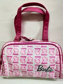 กระเป๋าถือ กระเป๋าคล้องใหล่สีขาว-ชมพู พิมพ์ลายบาร์บี้ Barbie บาร์บี้ ขนาดประมาณ 7.5"*14"*5",ของแท้ ใหม่มีป้าย