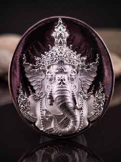 พระพิฆเณศ พรคเณศลิขิต เนื้อสัมฤทธิ์ชุบรุ้ง องค์ชุบเงิน