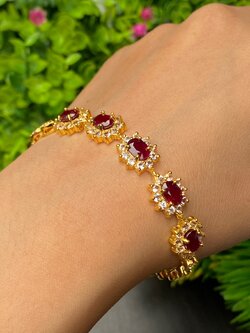 สร้อยข้อมือ พลอยแท้ ทับทิม Ruby Sapphire Bracelet 7 กะรัต 5 เม็ด พลอยแท้ อัญมณีมงคลประจําวันเกิด เครื่องประดับพลอย