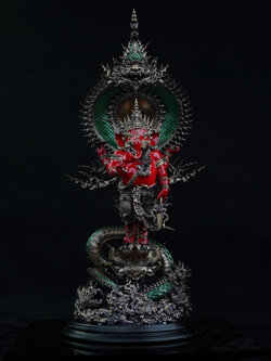 🕉️ พระพิฆเนศ รุ่น มหาปรมาตมันคณปติ เนื้อบรอนซ์นอก Duotone พระคเณศลงสีเซรามิคแดง นาคลงสีเซรามิคเขียว ความสูง 30 ซม.