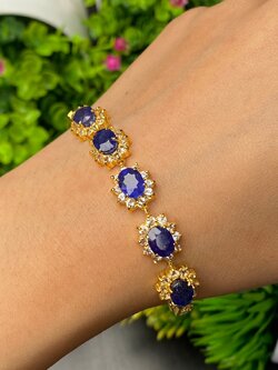 สร้อยข้อมือ พลอยแท้ ไพลิน Blue Sapphire Bracelet 14 กะรัต 5 เม็ด พลอยแท้ อัญมณีมงคลประจําวันเกิด เครื่องประดับพลอย