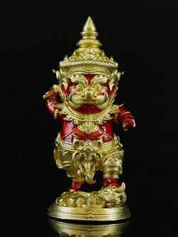 กุเวรน้อย รุ่นชนะมารบันดาลทรัพย์ เนื้อบรอนซ์ชุบทองลงยาแดง