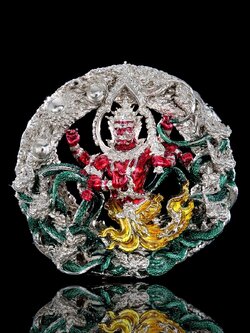 เหรียญพระราหู666 รายการพิเศษศูนย์จอง เนื้อบรอนซ์ชุบเงินลงยา