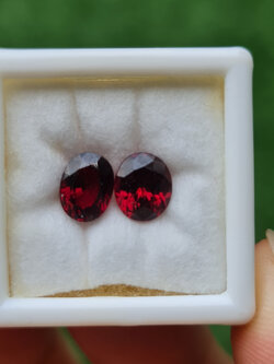 พลอย โรโดไลต์ การ์เน็ท Rhodolite Garnet 3.10 Cts. 2 เม็ด (Pcs.) พลอยแท้ อัญมณีมงคลประจําวันเกิด เครื่องประดับพลอย