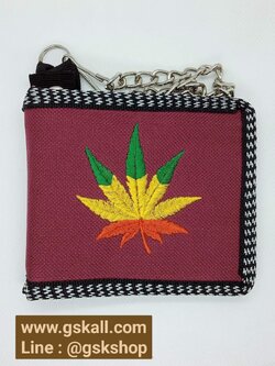 กระเป๋าสตางค์ผ้า ปักใบกัญชา