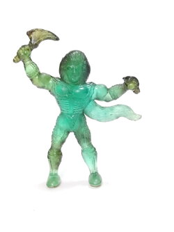 ตุ๊กตุ่นยางแอ๊นท์ เมกาโล่แมน สีเขียวขนาด2-3นิ้ว เก่าเก็บตามสภาพ