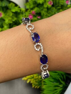 สร้อยข้อมือ พลอยแท้ ไพลิน Blue Sapphire Bracelet 12 กะรัต 4 เม็ด พลอยแท้ อัญมณีมงคลประจําวันเกิด เครื่องประดับพลอย